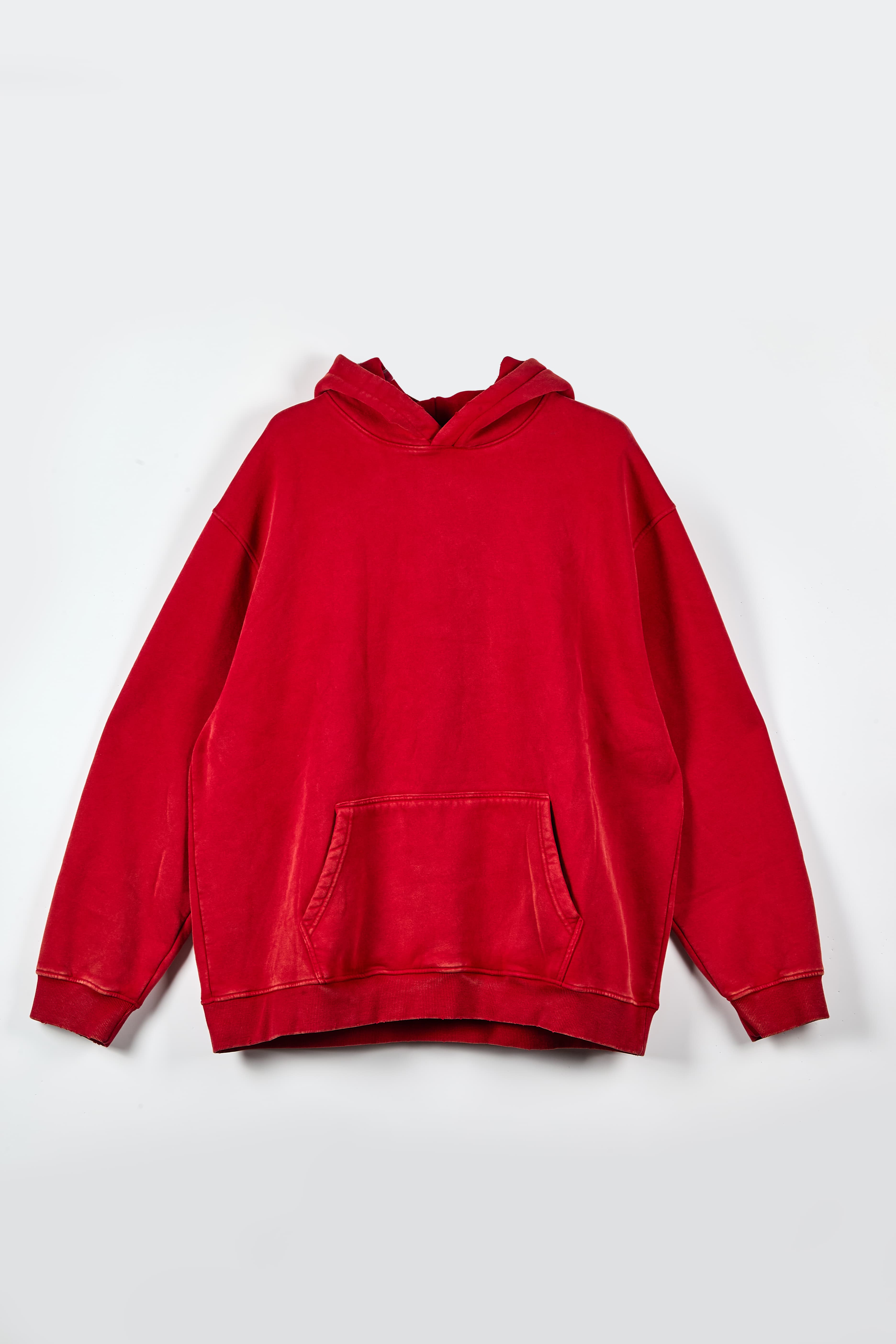 Vintage Washed Red Hoodie - Oversized Streetwear Pullover Sweatshirt
